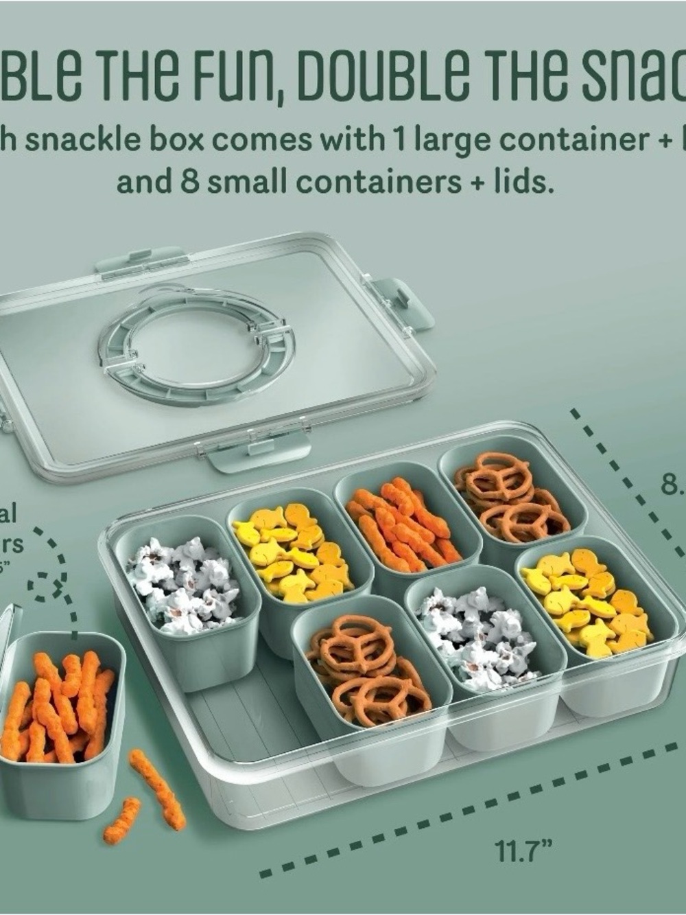 🆕CWC 8-Compartment Snackle Box, Charcuterie and Snack Container, Sage Color - Picture 4 of 6